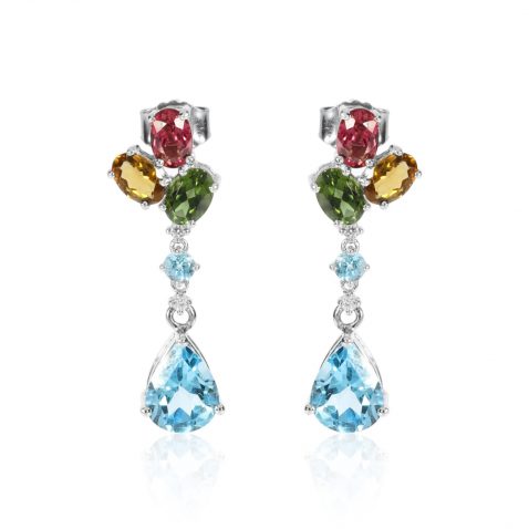 Glorious Blue Topaz, tourmaline and Diamond Earrings by Heidi Kjeldsen Jewellery ER1461 Front
