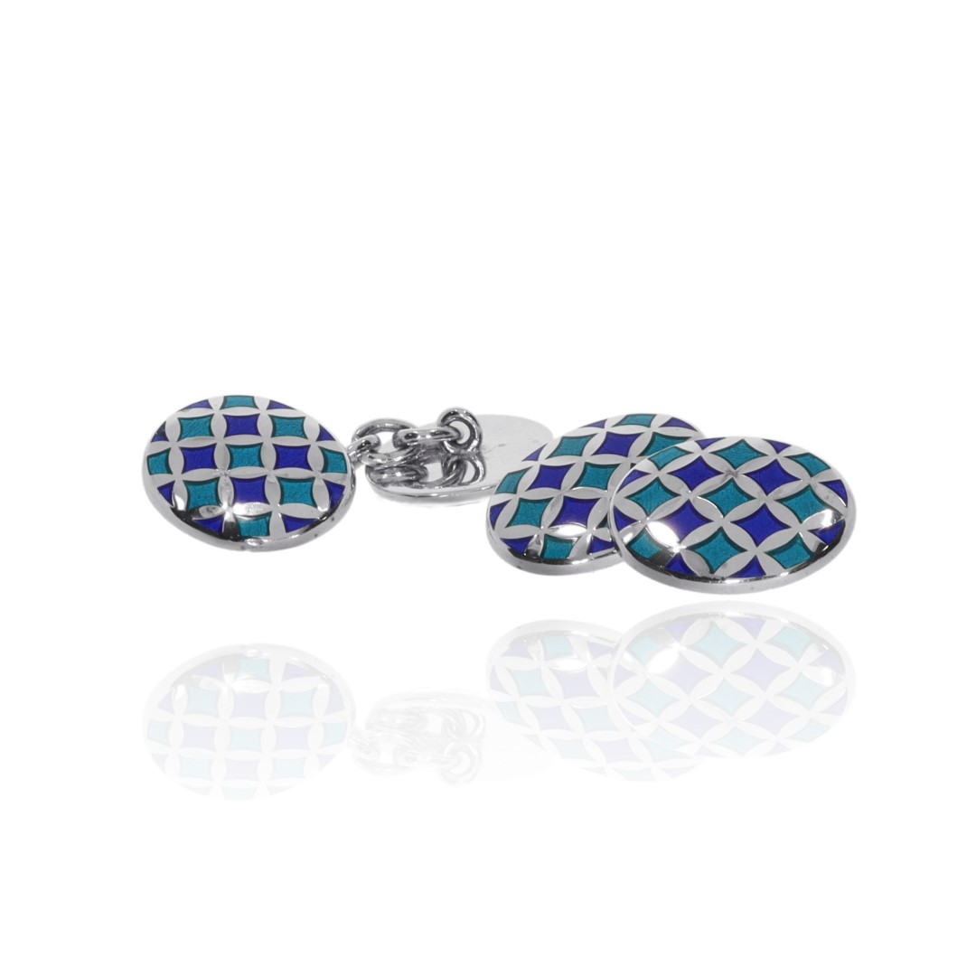 Gorgeous Sky Blue And Turquoise Enamelled Cufflinks