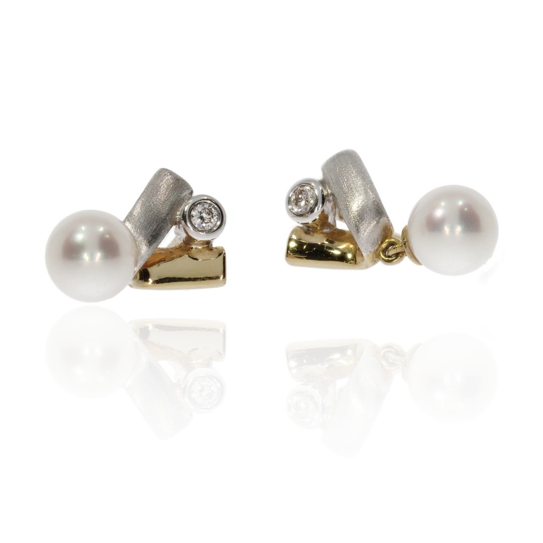 Pearl and Diamond Drop Earrings By Heidi Kjeldsen Jewellery A0111 Flat