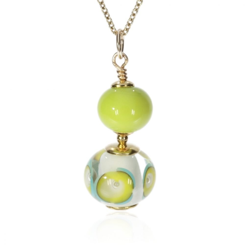 Lime Green Dot Murano Glass Pendant By Heidi Kjeldsen Jewellery P1411 Front
