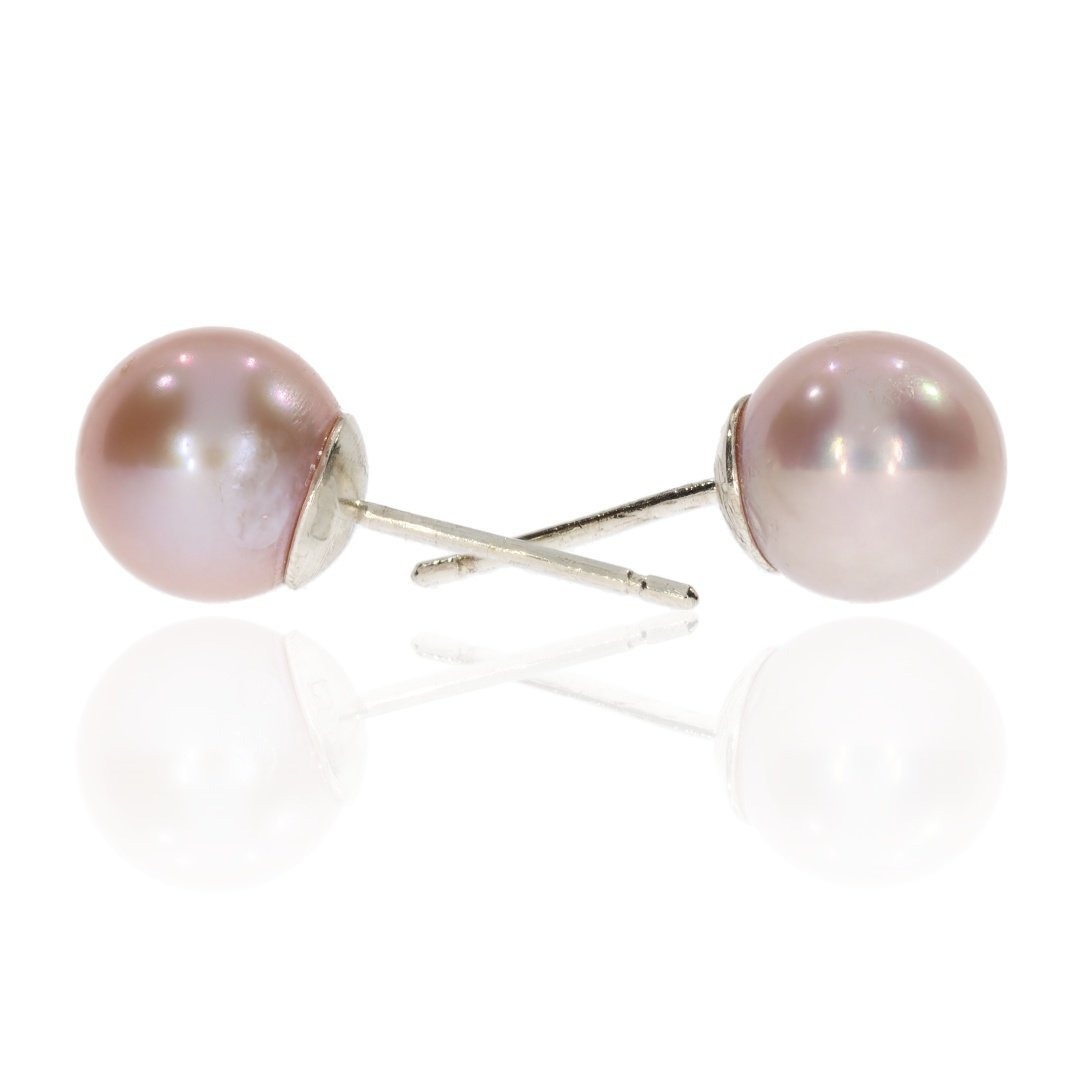 Elegant Pink Cultured Pearl And Gold Earrings