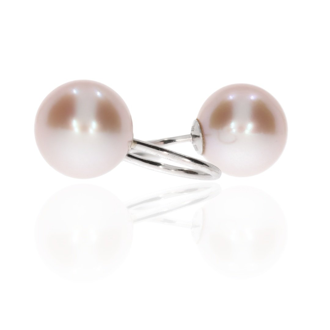Elegant Pink Cultured Pearls And Gold Drop Earrings