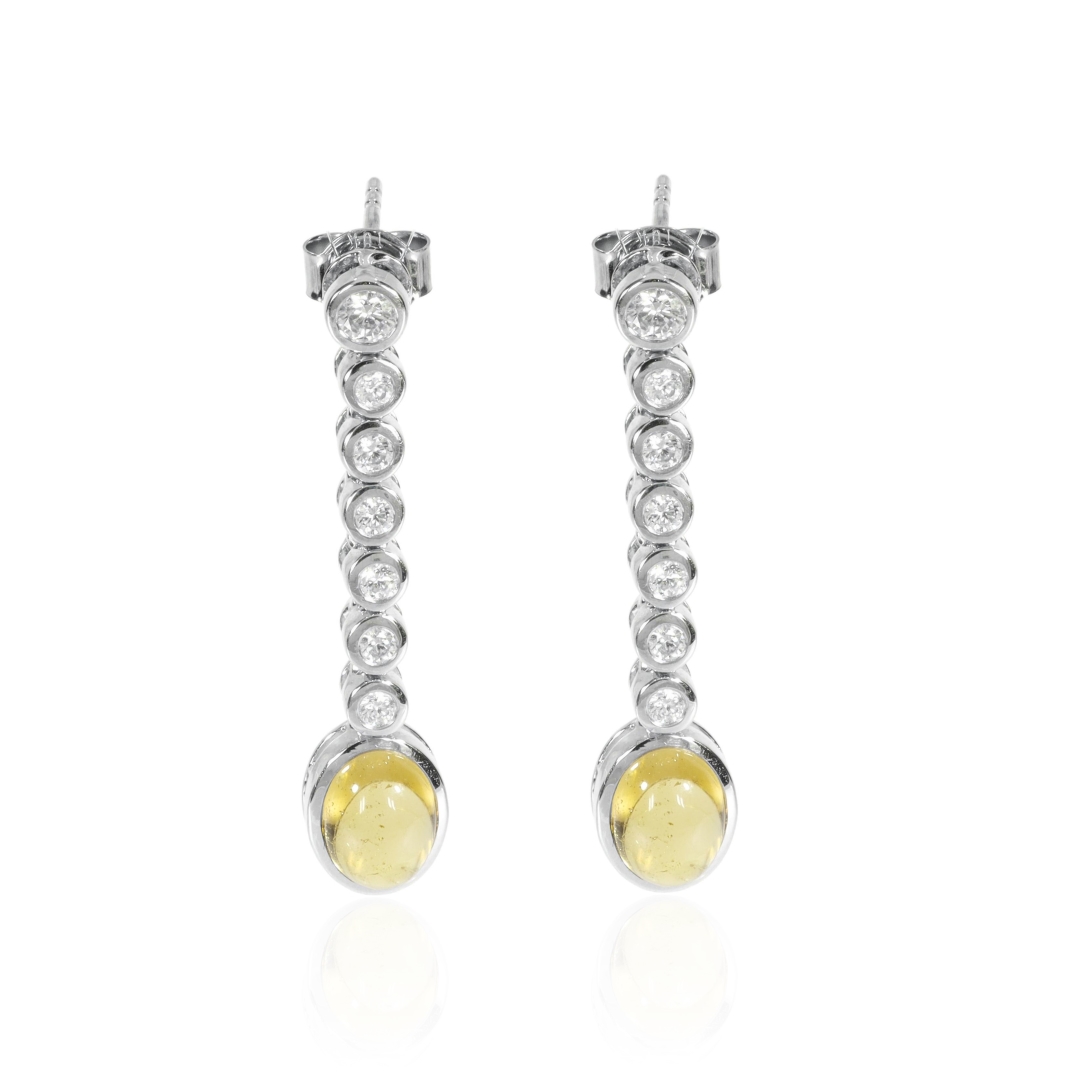 Yellow Tourmaline and Diamond Drop Earrings By Heidi Kjeldsen Jewellers ER2557 front