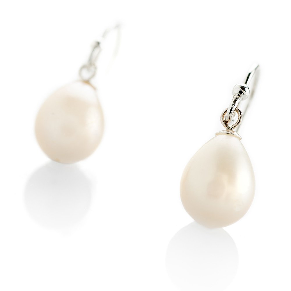 Stylish White Natural Cultured Pearl And Sterling Silver Drop Earrings
