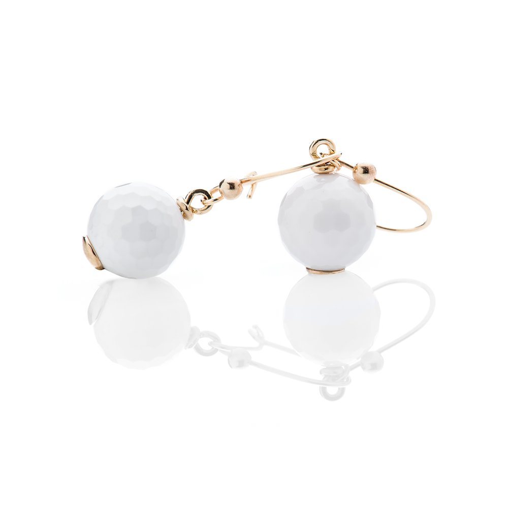 Heidi Kjeldsen Charming White Agate Golf ball and 9ct Yellow Gold Earrings