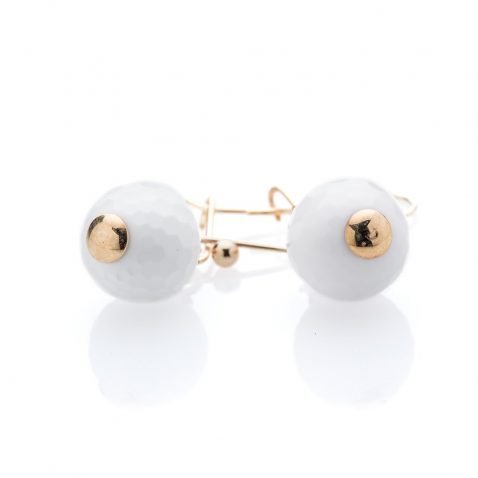Heidi Kjeldsen Charming White Agate Golf ball and 9ct Yellow Gold Earrings