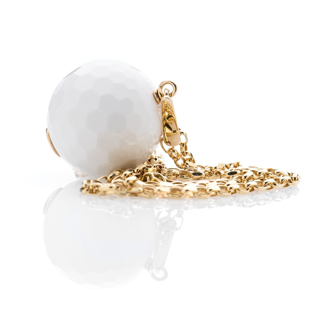 Heidi Kjeldsen Gorgeous White Agate Golf Ball and 9ct Yellow Gold Pendant