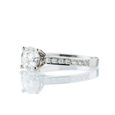 Magnificent Diamond and Platinum Engagement Ring With Diamond Set Shoulders