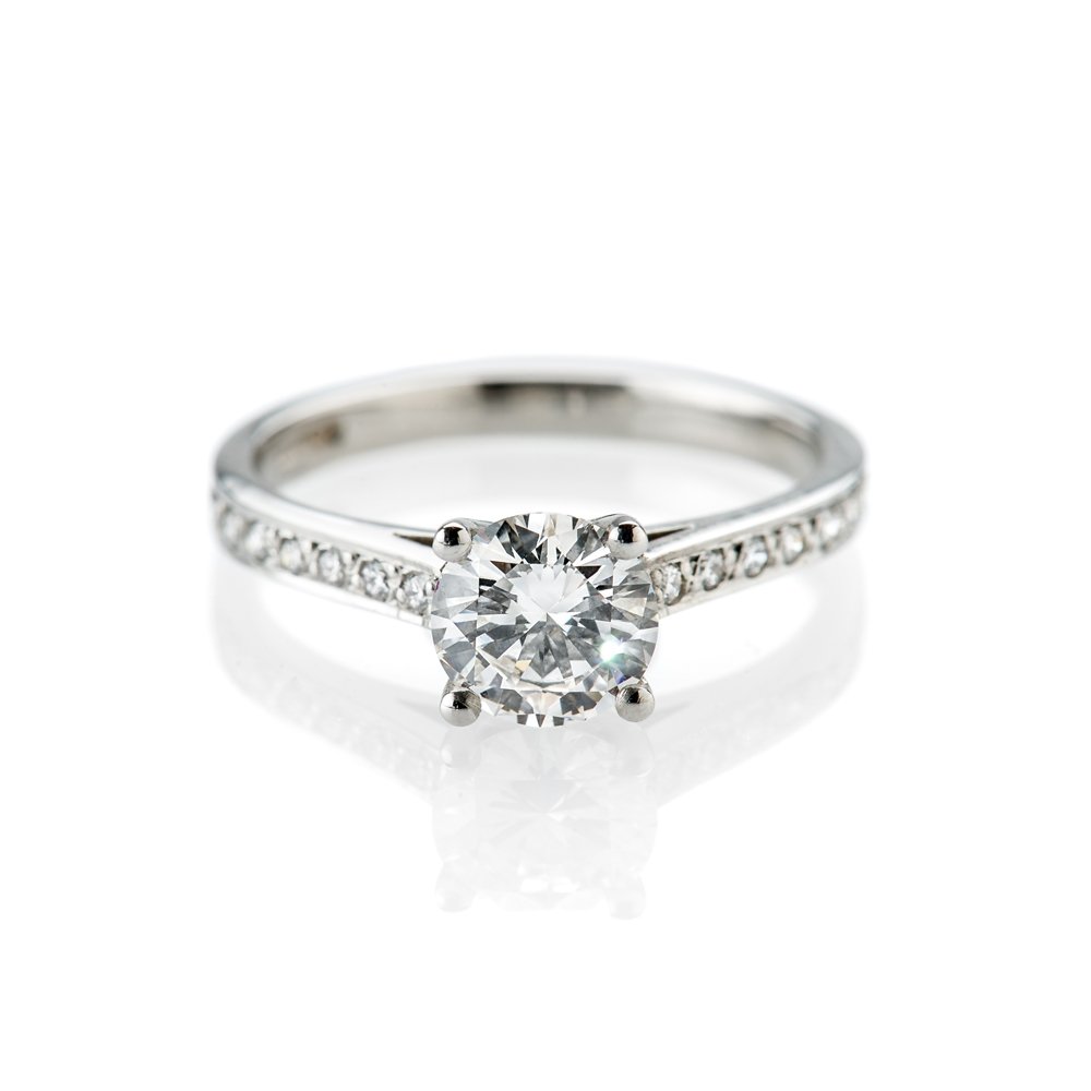 Magnificent Diamond and Platinum Engagement Ring With Diamond Set Shoulders