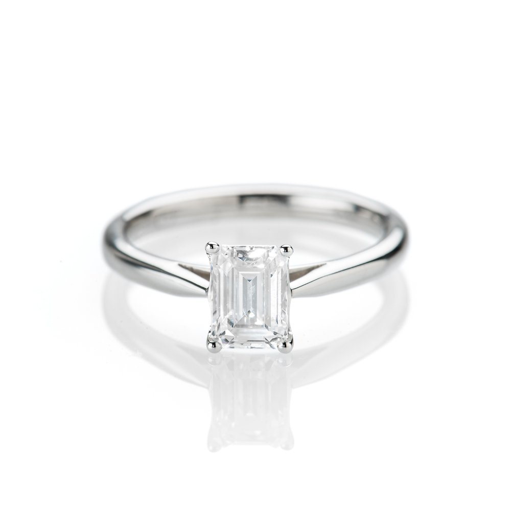 Magnificent Emerald  Cut  Diamond Engagement  Ring  in 18ct 