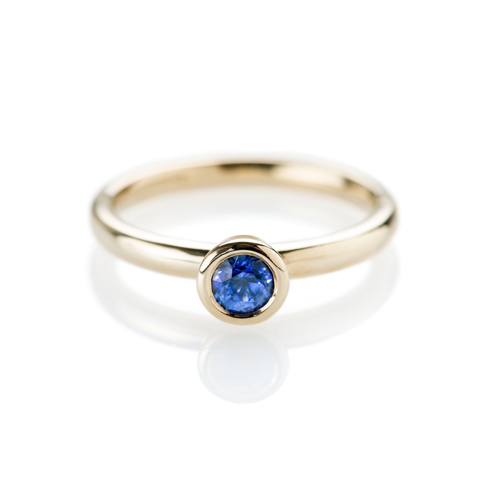 Stunning Deep Blue Natural Ceylon Sapphire And Gold Stacking Ring