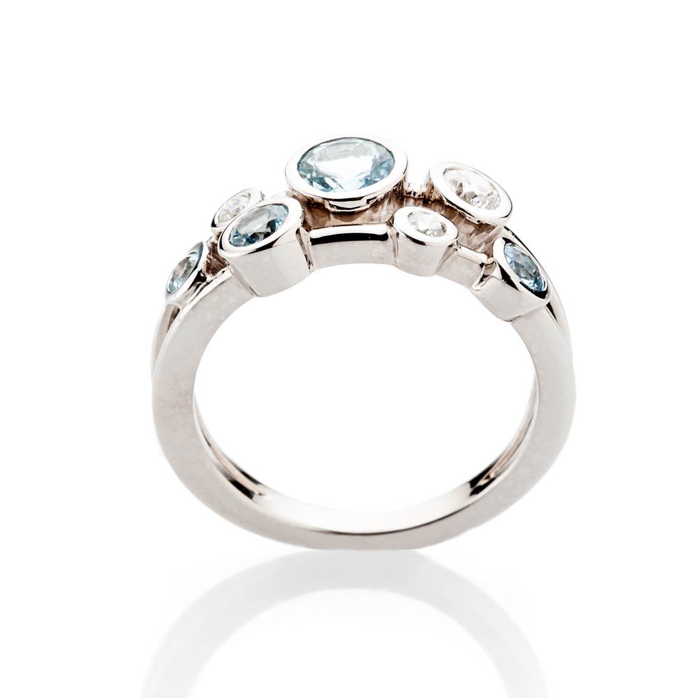 Heidi Kjeldsen Simply Chic Aquamarine And Diamond Bubble Ring In 18ct White Gold R1279