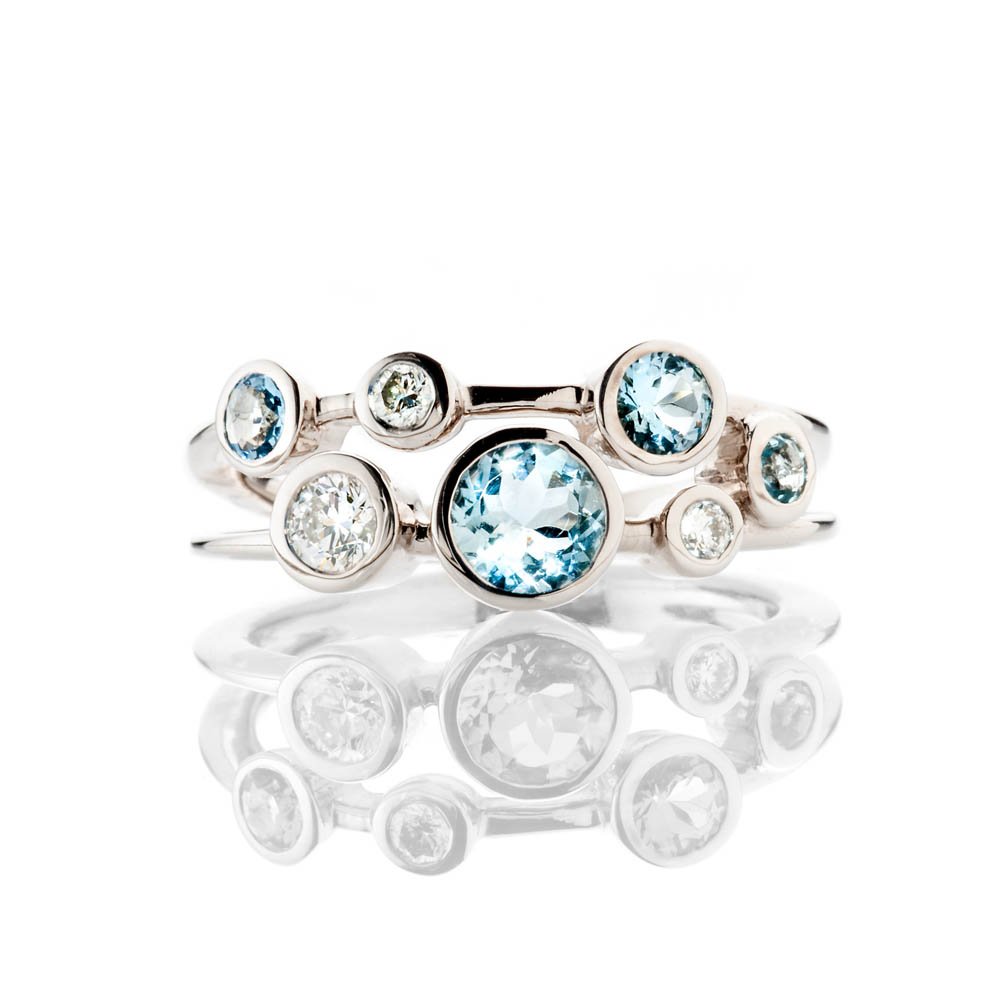 Heidi Kjeldsen Simply Chic Aquamarine And Diamond Bubble Ring In 18ct White Gold R1279