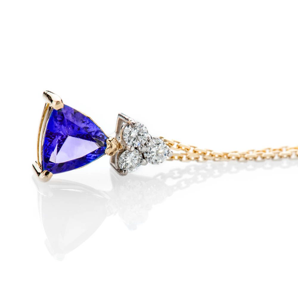Heidi Kjeldsen Glorious Deep Purple Blue Natural Tanzanite Brilliant Cut Diamond And Gold Pendant P1140 + Y18TR162-2