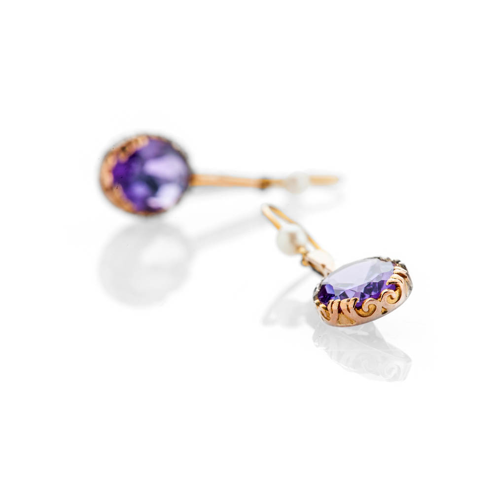 Heidi Kjeldsen Stylish Deep Purple Natural Amethyst Cultured Pearls And Gold Drop Earrings - ER1602-3