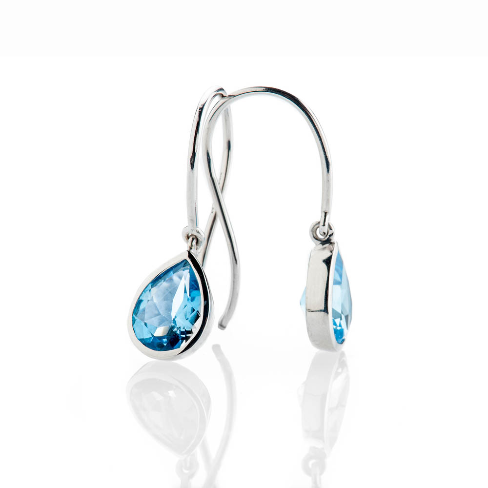 Vibrant Enhanced Swiss Blue Natural Topaz And Gold Drop Earrings