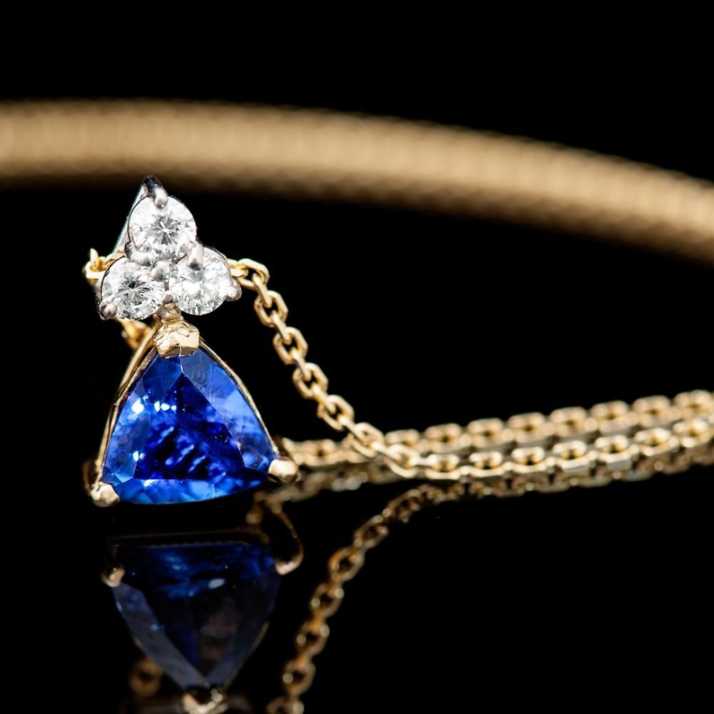 Heidi Kjeldsen Glorious Deep Purple Blue Natural Tanzanite Brilliant Cut Diamond And Gold Pendant P1140 Black