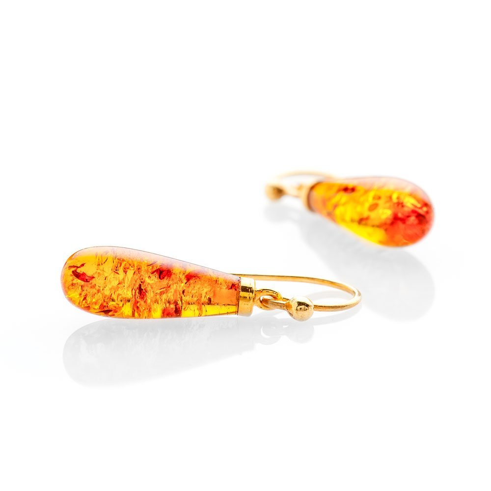 Beautiful Natural Amber And Gold Drop Earrings - ER2367-1 Heidi Kjeldsen