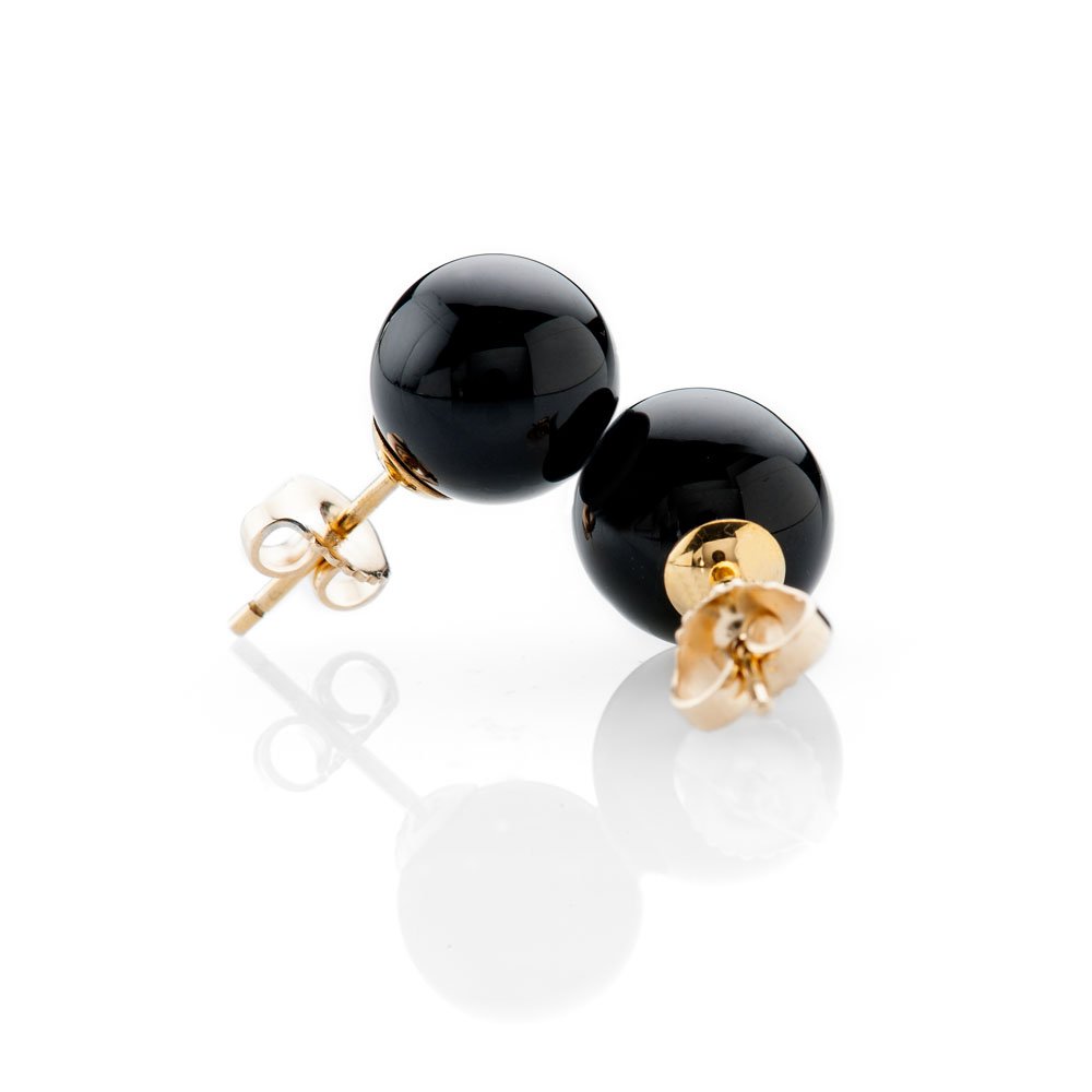 Chic Natural Black Onyx and Gold Earstuds