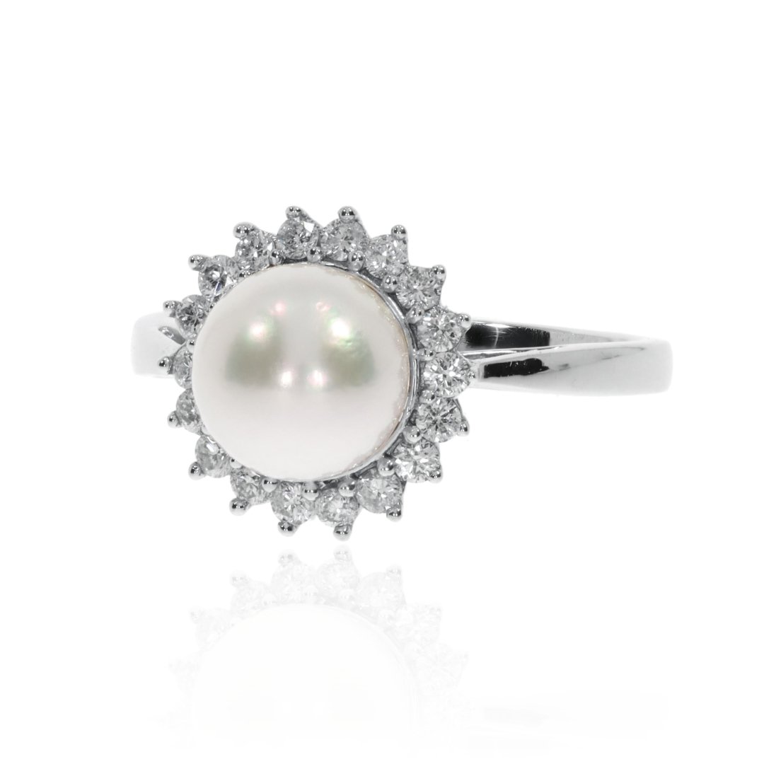 Stunning Cultured Pearl and Diamond Cluster Ring