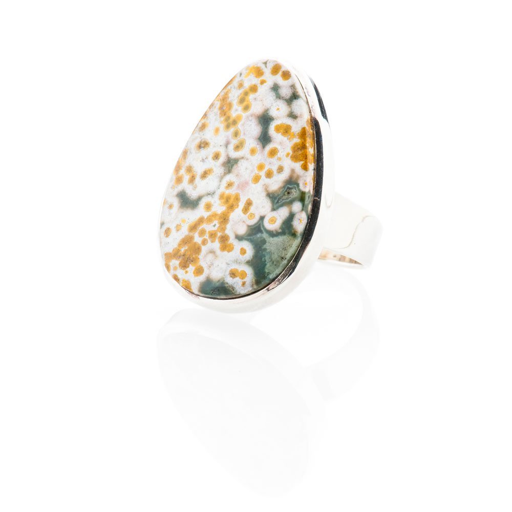 Chic Natural Ocean Jasper And Sterling Silver Drop Shaped Ring