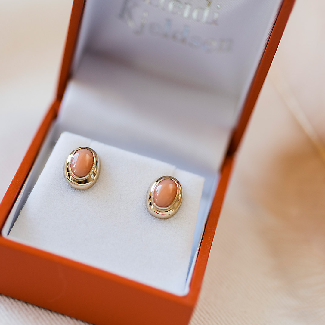 Elegant Coral Pink and Gold earrings still