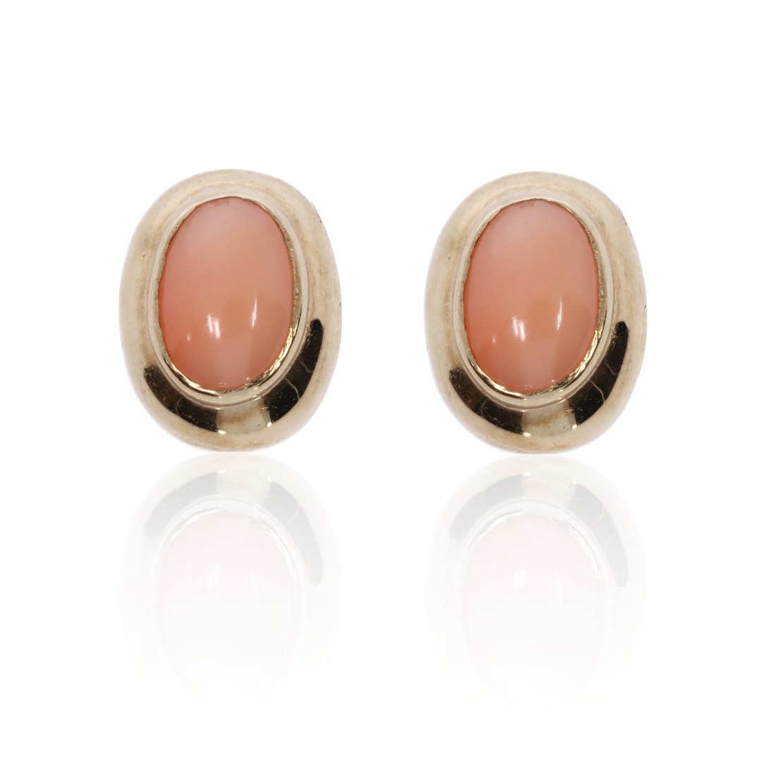 Elegant Coral Pink and Gold earrings Front View