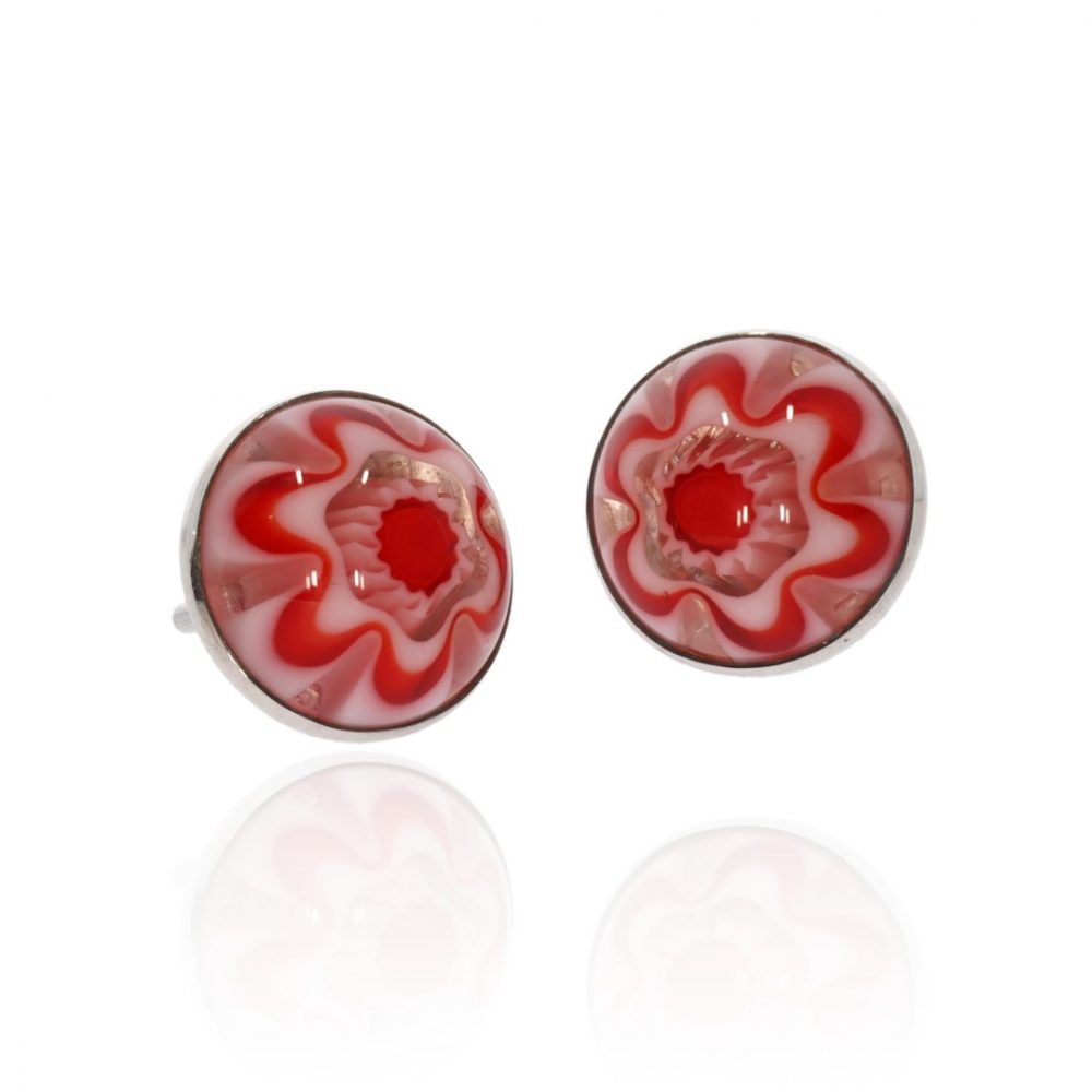 Striking Sterling Silver and Red Floral Murano Glass Earstuds By Heidi Kjeldsen Jewellers ER1925B Side