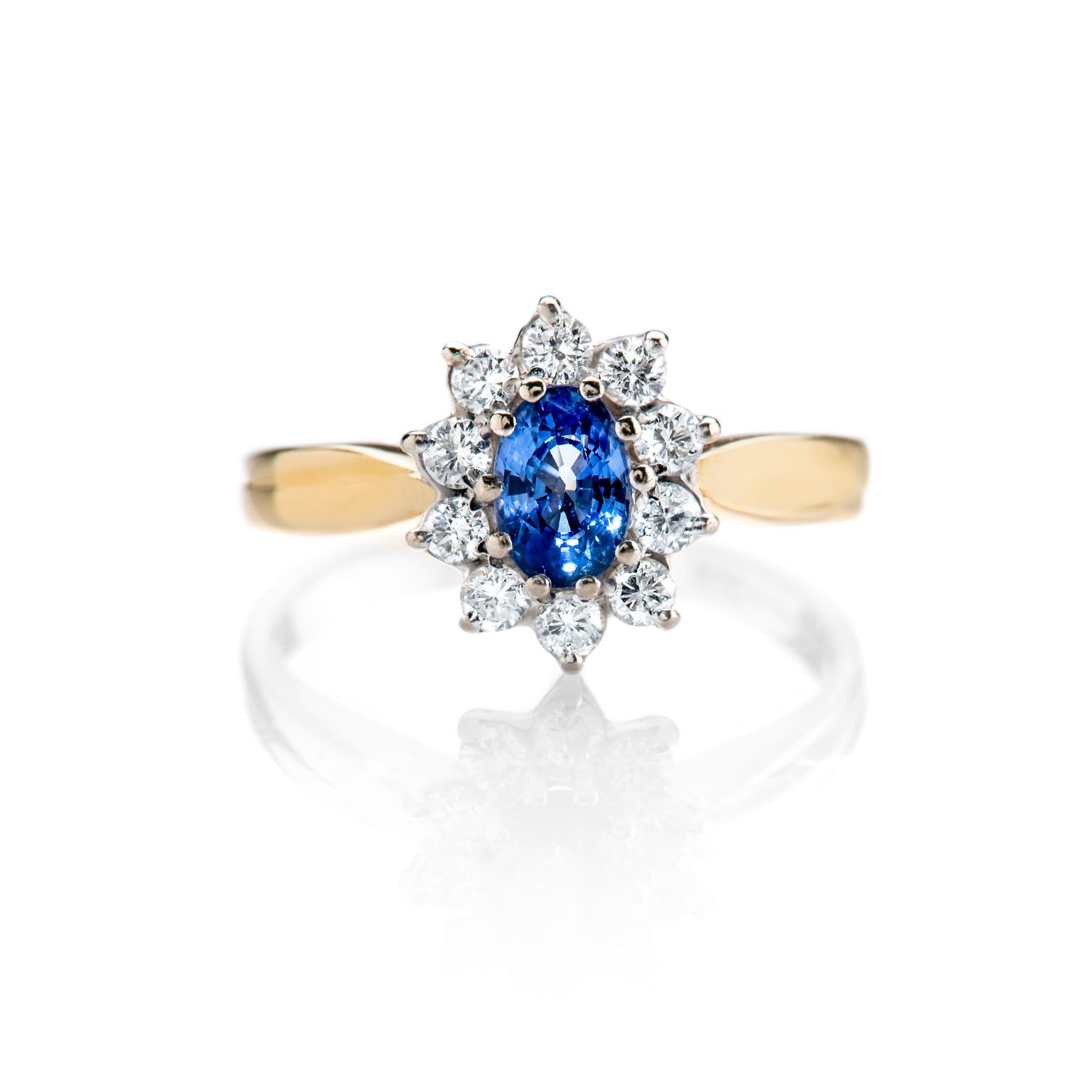 Natural Ceylon Sapphire, Diamond And Gold Engagement Ring