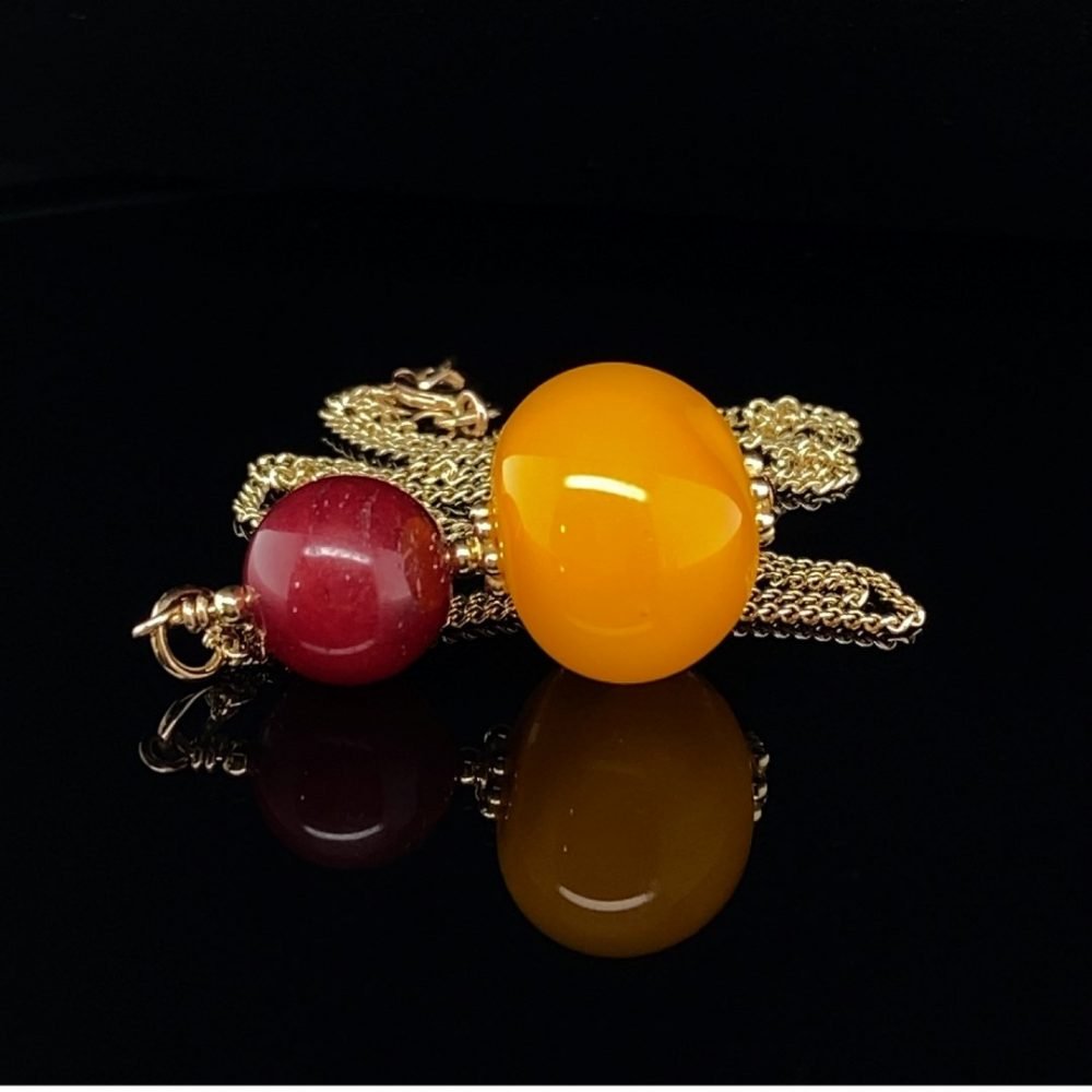 Orange Murano Glass and Red Agate Pendant By heidi Kjeldsen Jewellery P1332 Black