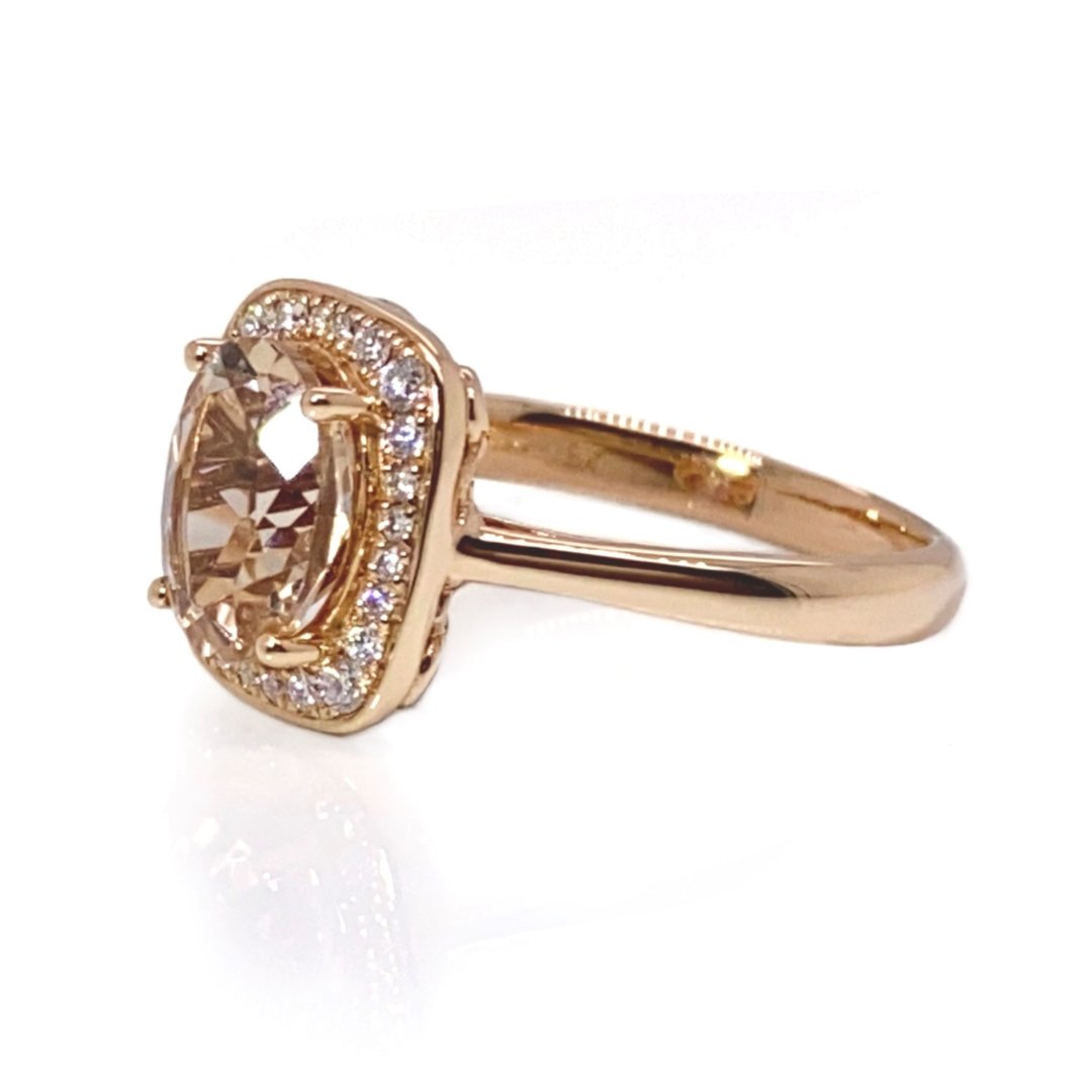 Morganite and Diamond Rose Gold Cluster Ring by Heidi Kjeldsen Jewellery R1623 side view