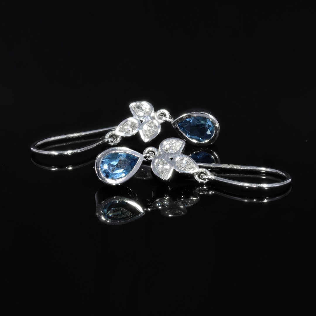 Exquisite Aquamarine and Diamond Drop Earrings By Heidi Kjeldsen Jewellers ER4684 black