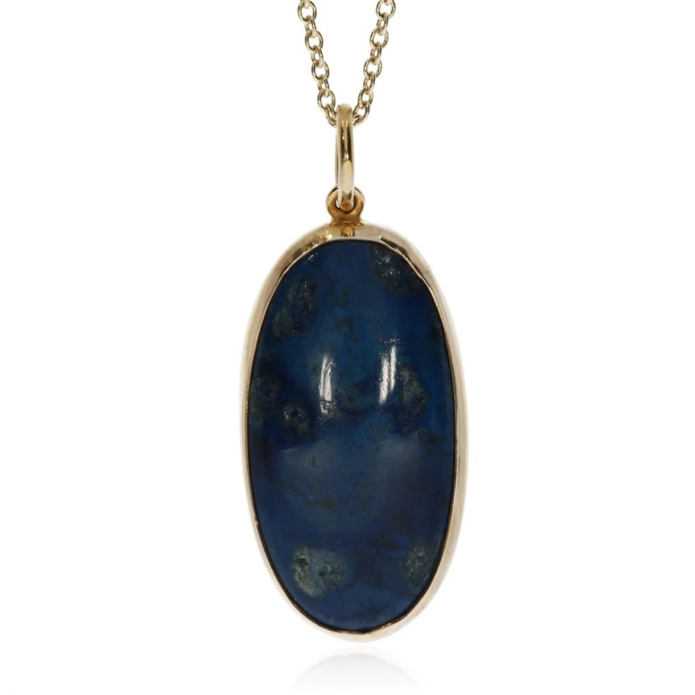 Blue Agate and Gold handmade pendant by Heidi Kjeldsen Jewellery P1292 Face