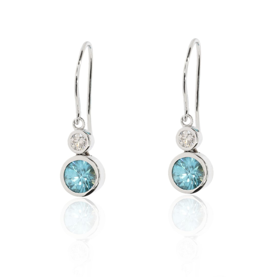 Superb Natural Blue Zircon and Diamond Earrings