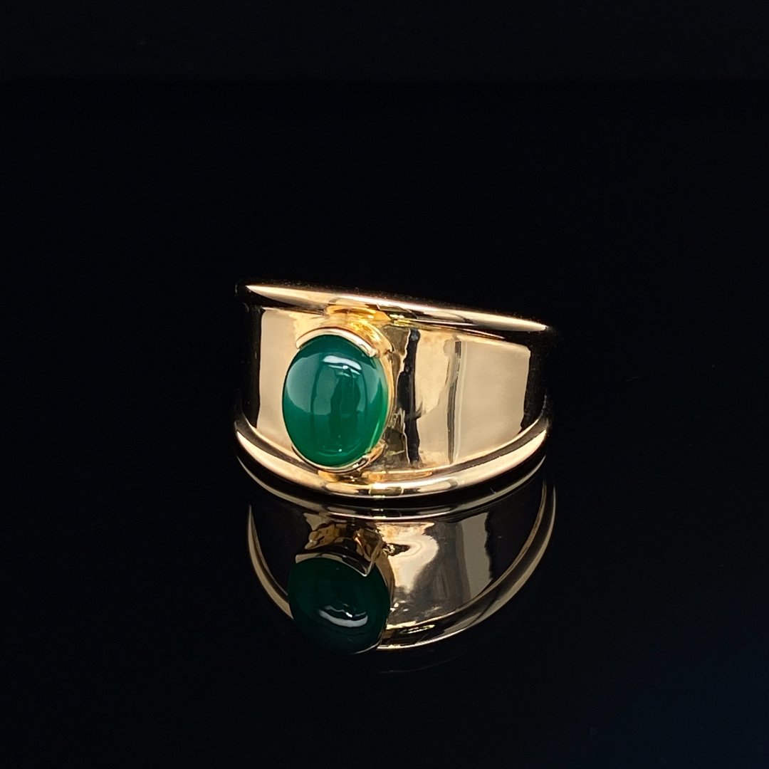 Green Agate (enhanced) and Gold Dress Ring by Heidi Kjeldsen Jewellers on black
