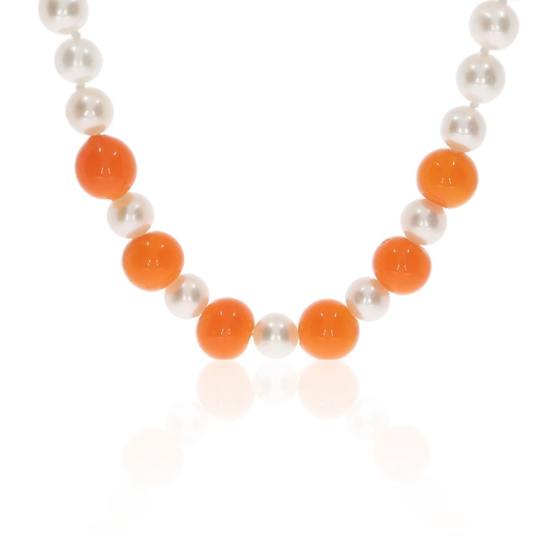 Orange Murano Glass Cultured Pearl Necklace By Heidi Kjeldsen Jewellery NL1220 Front