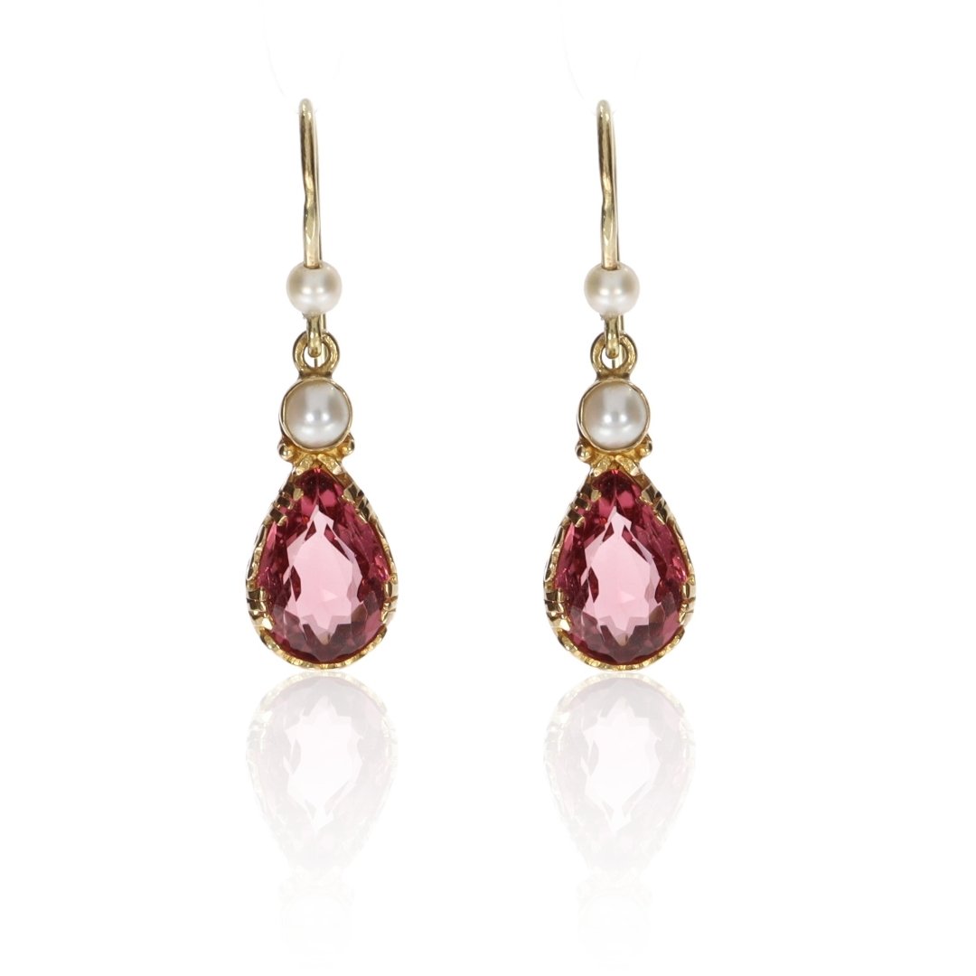 Pink Tourmaline and Cultured Pearl Drop Earrings By Heidi Kjeldsen Jewellery ER2374 Front