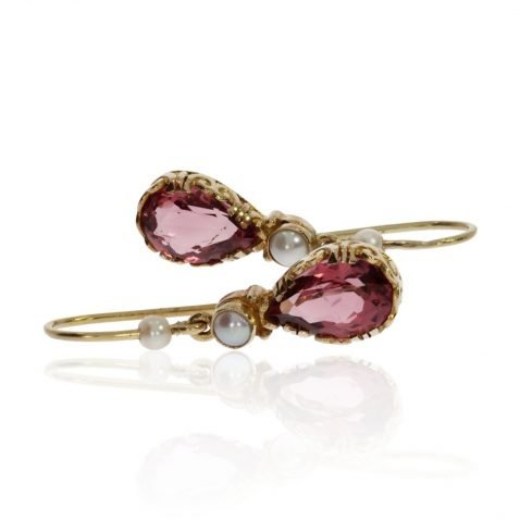 Pink Tourmaline and Cultured Pearl Drop Earrings By Heidi Kjeldsen Jewellery ER2374 Side