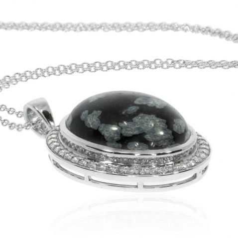 Snowflake Obsidian and Diamond Pendant By Heidi Kjeldsen Jewellery P1303 Flat