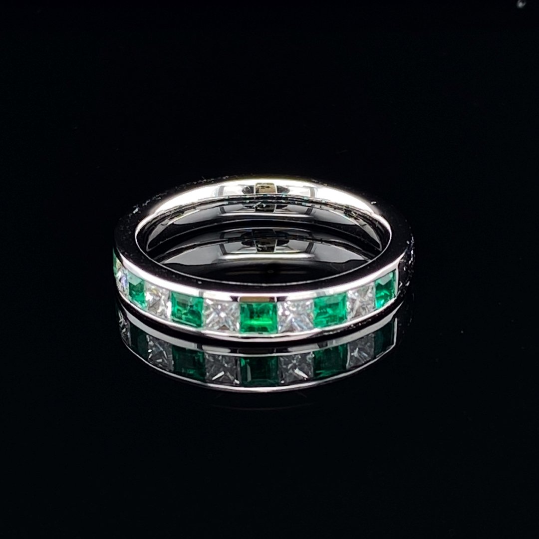 Emerald and Diamond Eternity Ring By Heidi Kjeldsen Jewellers R1588 on black