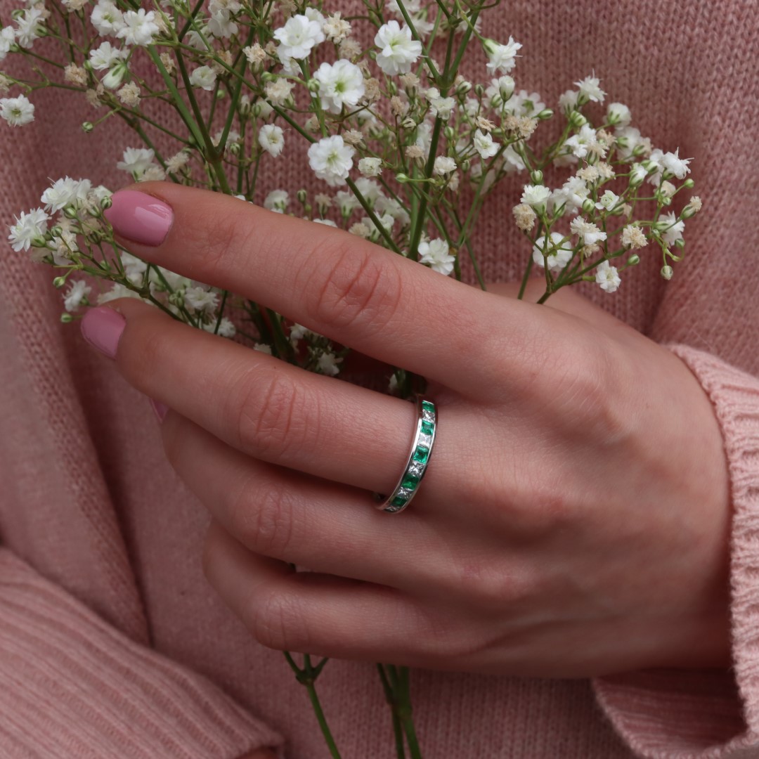 Emerald and Diamond Eternity Ring By Heidi Kjeldsen Jewellers R1588 model