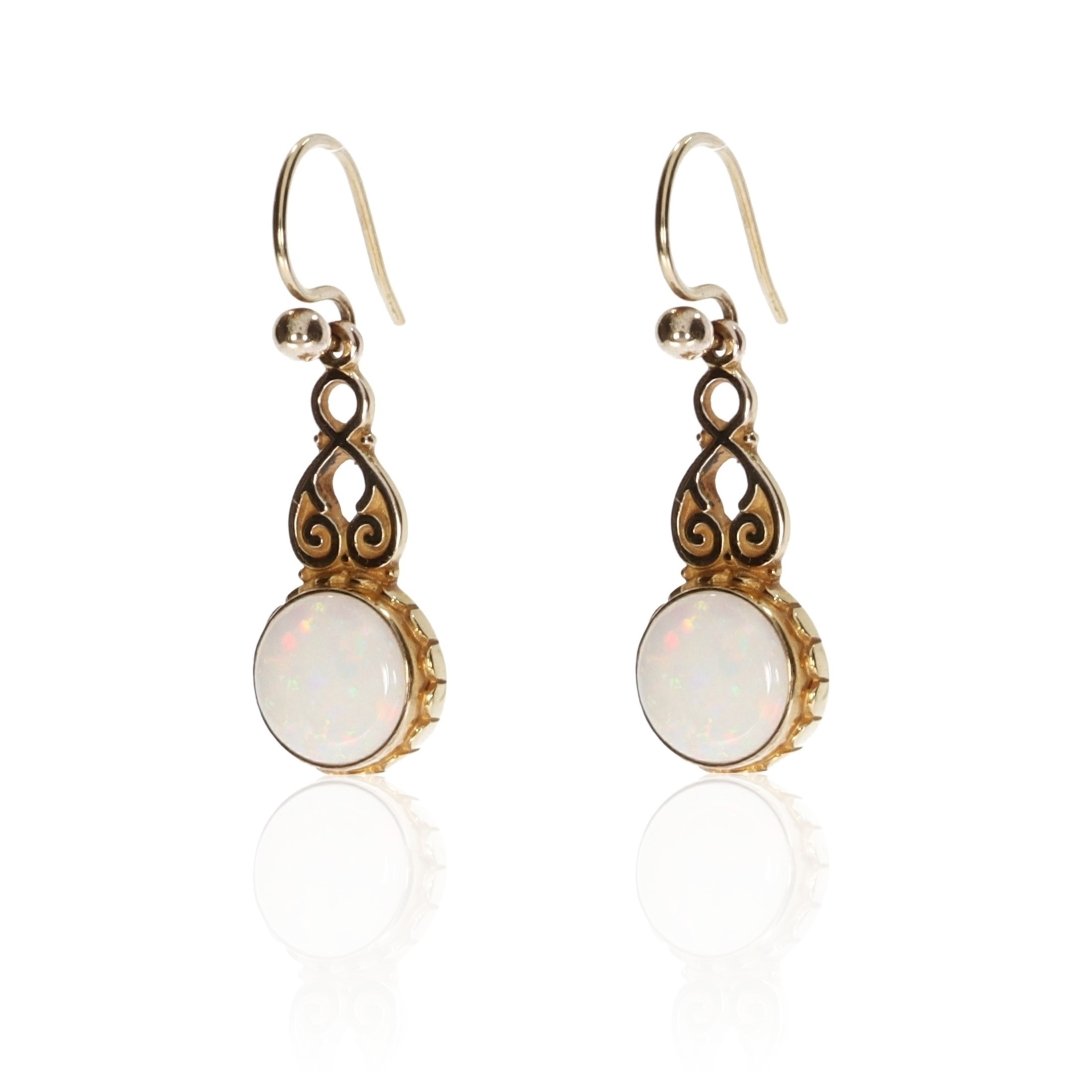 Precious Opal and Gold Earrings by Heidi Kjeldsen jewellers ER1937 front