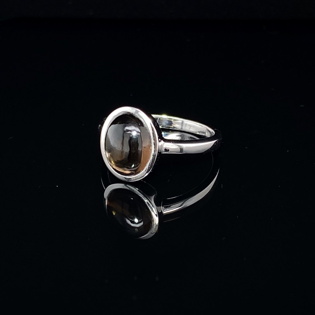 Smokey Quartz and white Gold Ring R1561 by Heidi Kjeldsen Jewellers on black