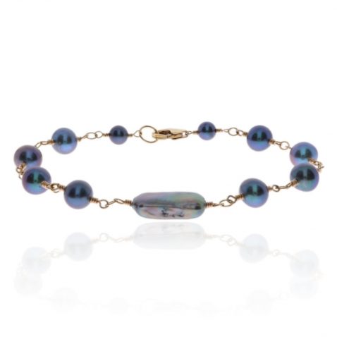 Blue Black Cultured Pearl Gold Filled Bracelet by Heidi Kjeldsen Jewellery BL1353 circle