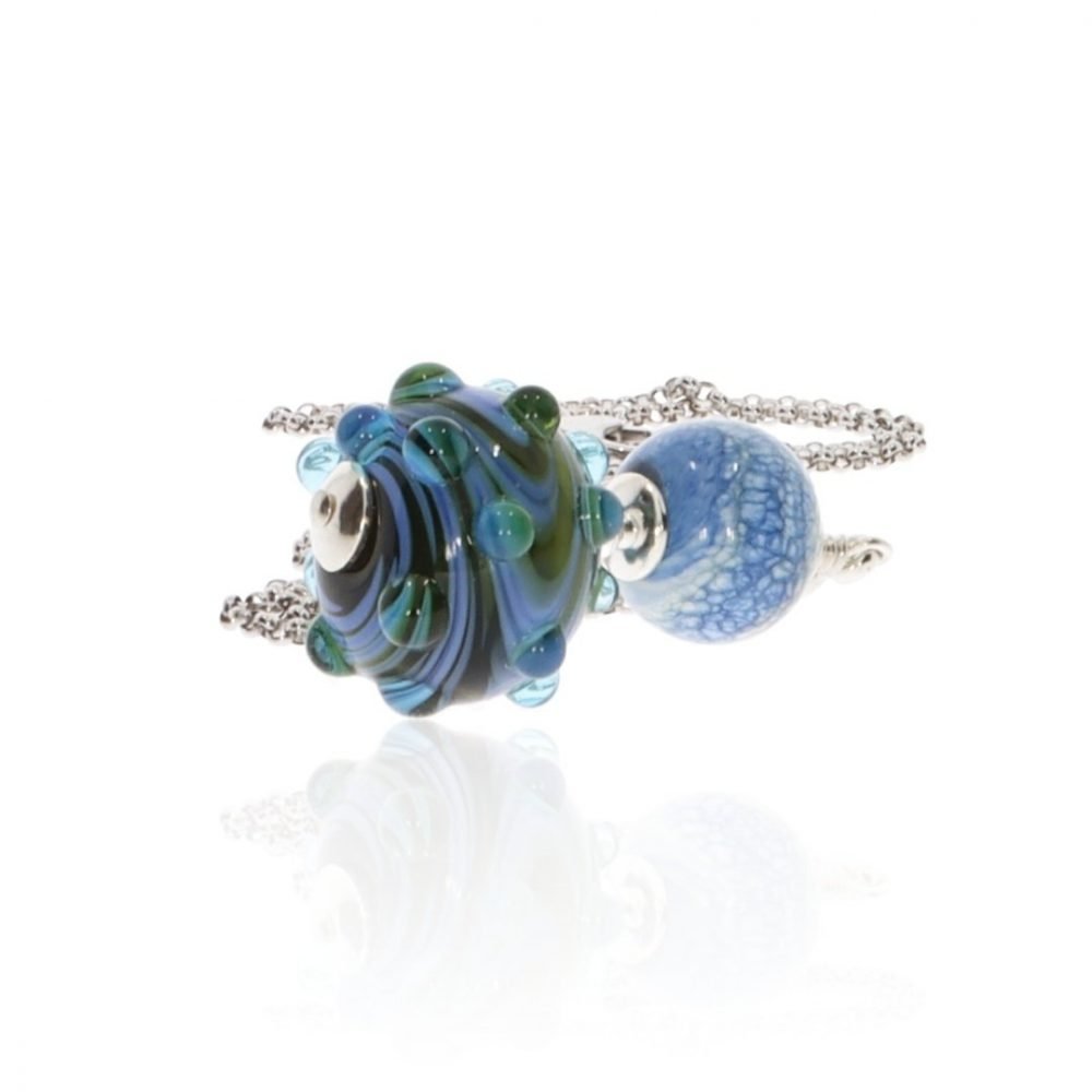 Blue Green Swirl Murano Glass and Dot Pendant by Heidi Kjeldsen jewellery P1384 Flat