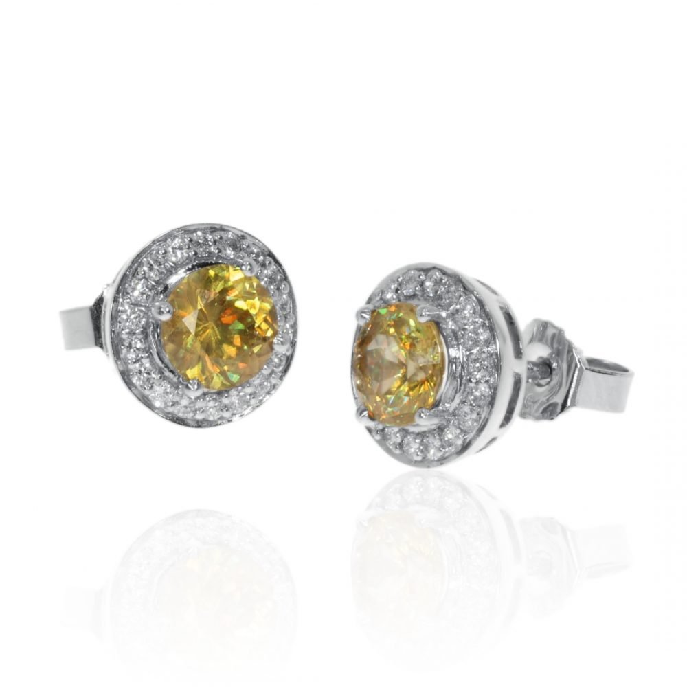 Stunning Burmese Sphene and Diamond Cluster Earrings by Heidi Kjeldsen Jewellery ER2378 Front