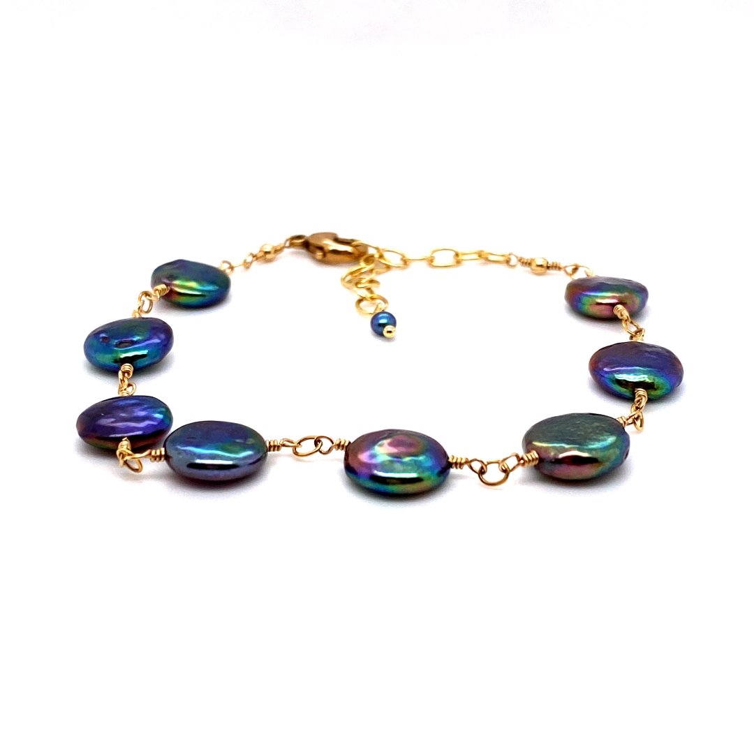 Iridescent Blue Black Cultured Coin Pearl Bracelet Heidi Kjeldsen Jewellery BL1337 A