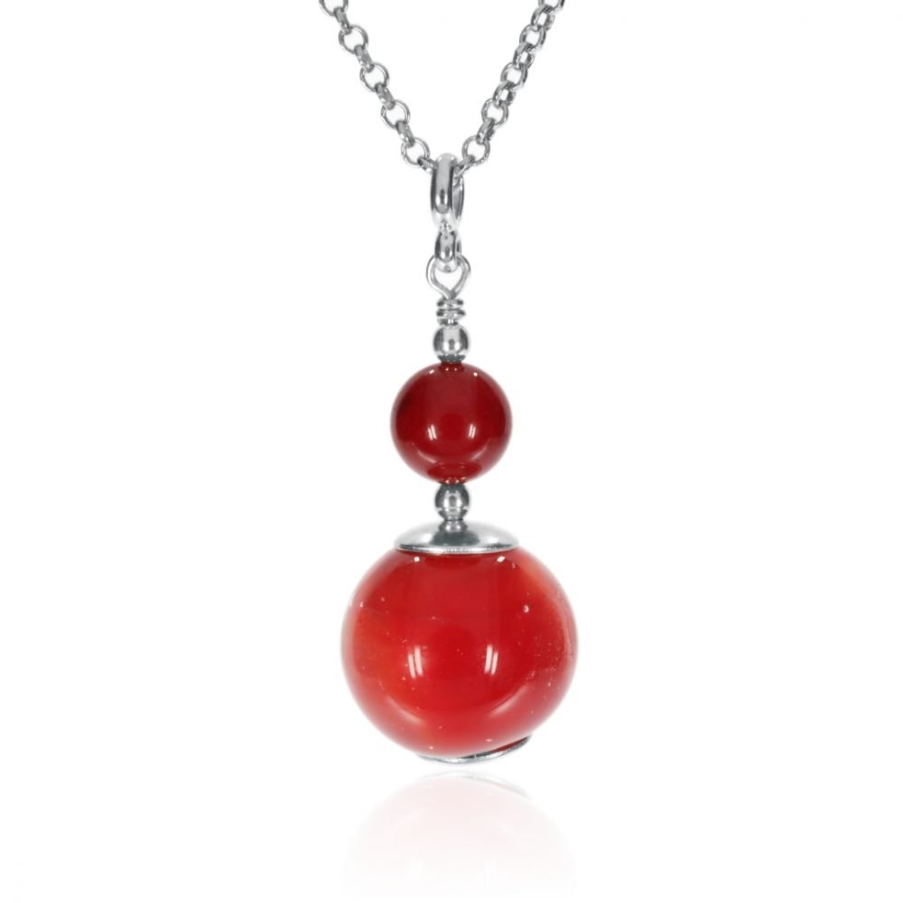 Red Murano Glass and Red Agate Sterling Silver Pendant By Heidi Kjeldsen Jewellery P1386 Front
