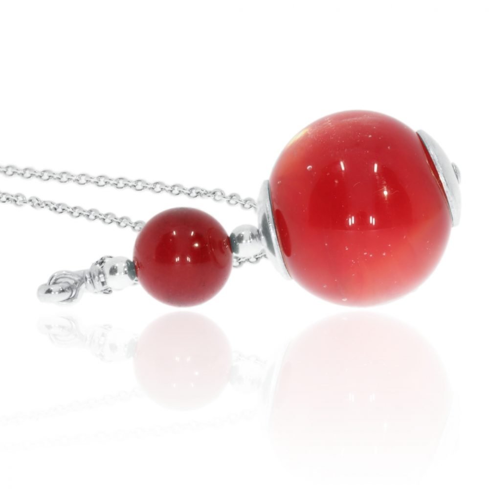 Red Murano Glass and Red Agate Sterling Silver Pendant By Heidi Kjeldsen Jewellery P1386 Flat