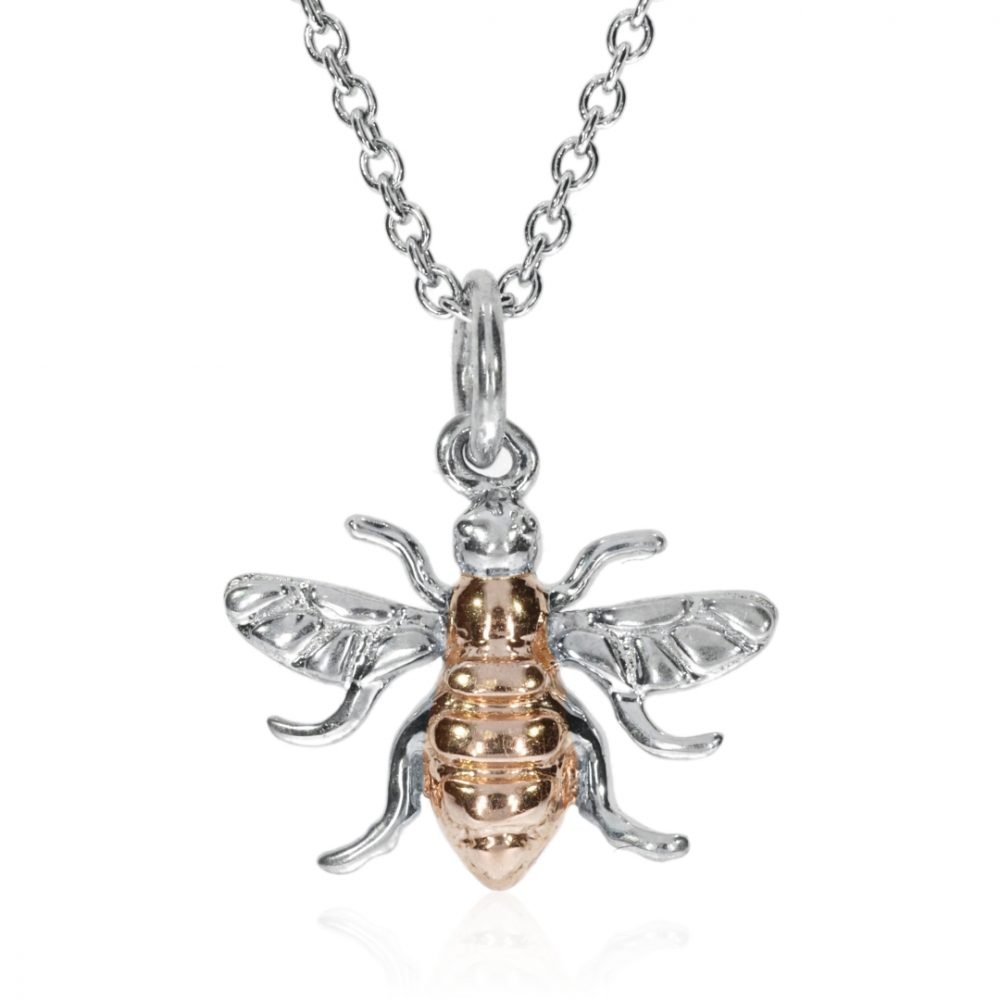 Small Sterling Silver Rose Gold Plated Bee Pendant P1396 Front